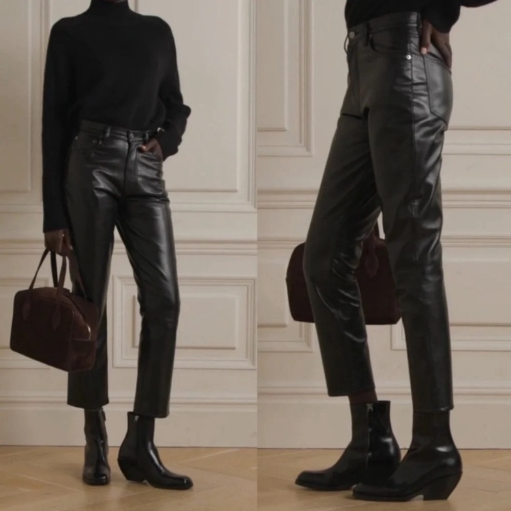 NWOT AGOLDE Riley Long Recycled Leather Blend Straight Leg Detox Pants 33 14